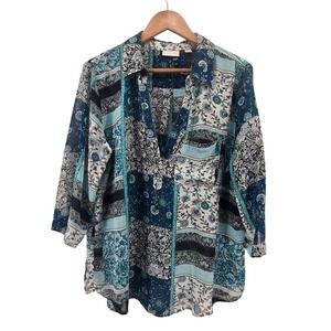 NY&C Women's XL Peasant Top Blue Floral Office Career Casual